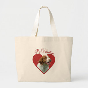 My Brittany Spaniel Valentine Large Tote Bag