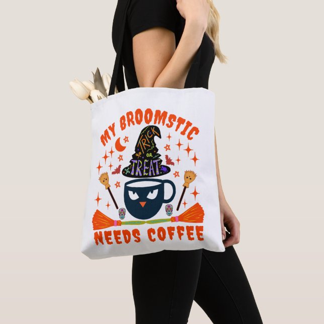 My Broomstick Needs Coffee Tote Bag (Close Up)