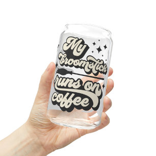 My Broomstick Runs On Coffee Mug, Halloween Cat Can Glass
