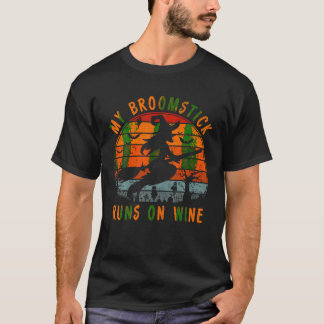 My Broomstick Runs on Wine Gift Halloween Witch Co T-Shirt