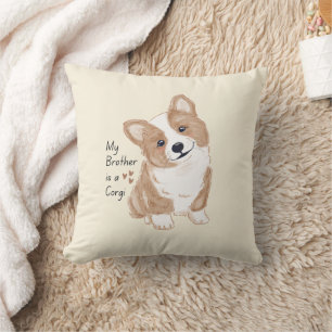 'My Brother is a Corgi' Playful Dog Warm Cream Cushion