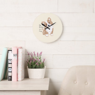 'My Brother is a Corgi' Playful Dog Warm Cream  Large Clock