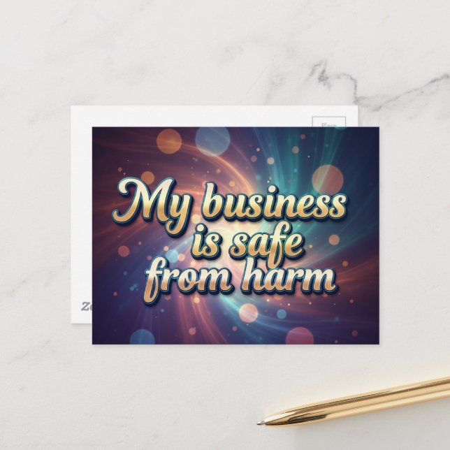 My business is safe from harm positiveaffirmation  postcard (Front/Back In Situ)
