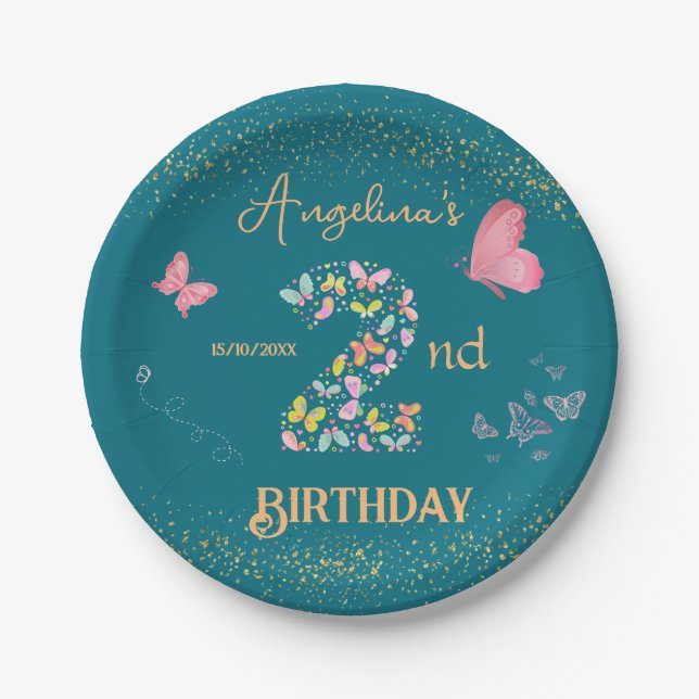 My butterfly is turning two: butterfly themed paper plate (Front)