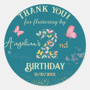 My butterfly is turning two: fluttering butterfly classic round sticker