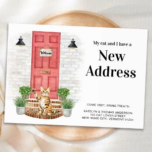 My Cat and I New Address Orange Cat Door Moving  Announcement Postcard