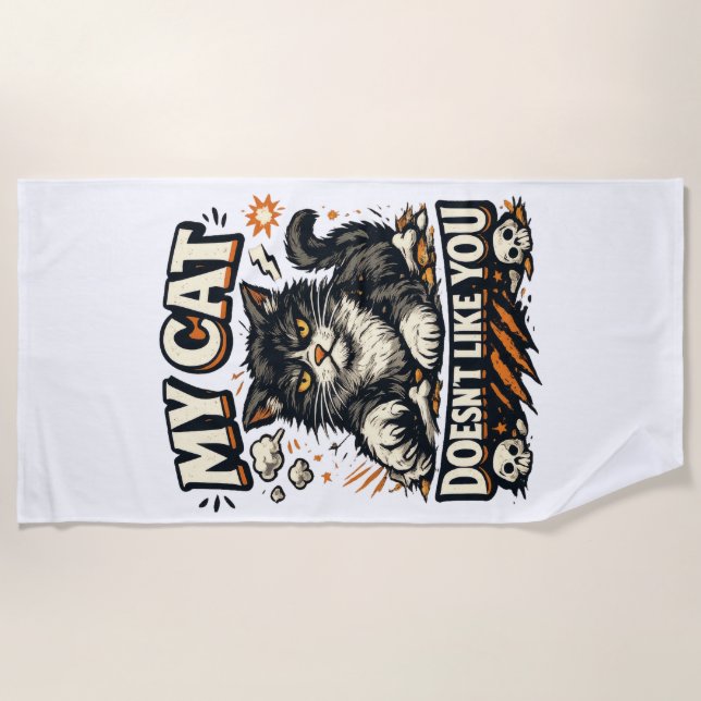 My Cat Doesnt Like You Retro Beach Towel (Front)