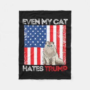 My Cat Hates Trump Against Trump American Flag Ret Fleece Blanket