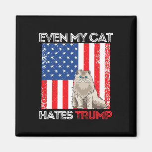 My Cat Hates Trump Against Trump American Flag Ret Magnet