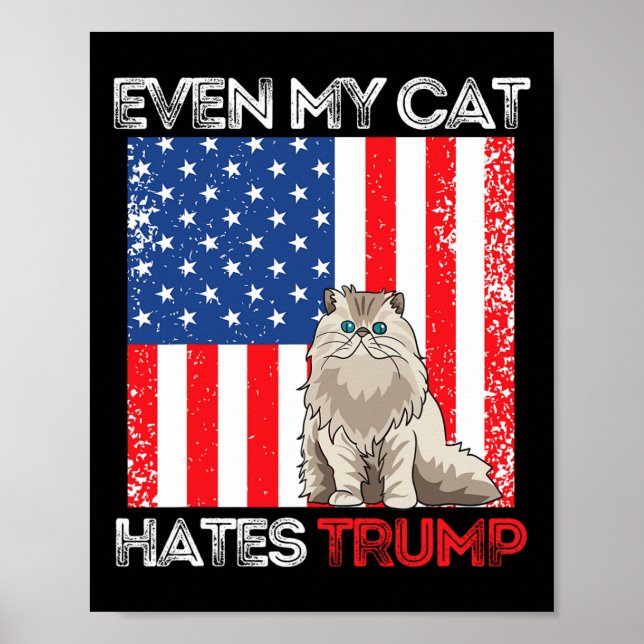 My Cat Hates Trump Against Trump American Flag Ret Poster (Front)