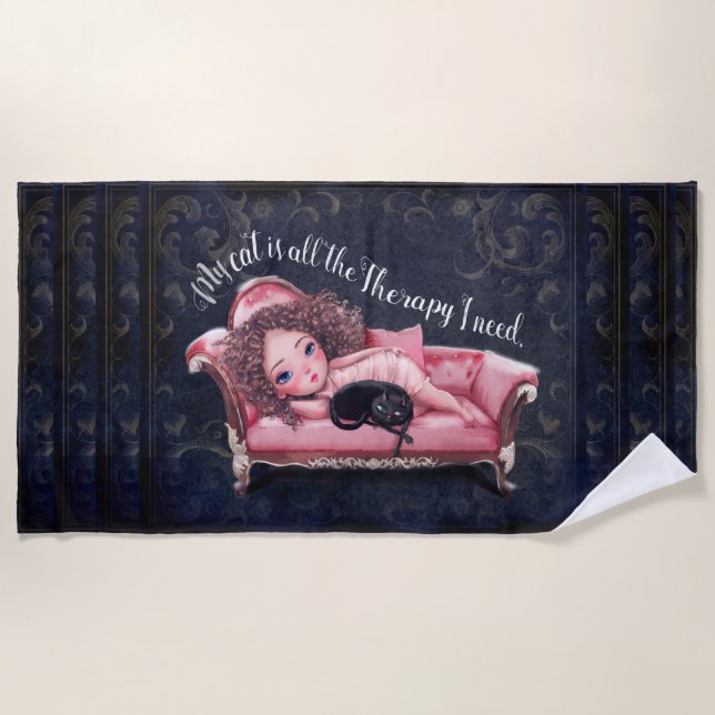 My cat is all the therapy i need beach towel (Front)