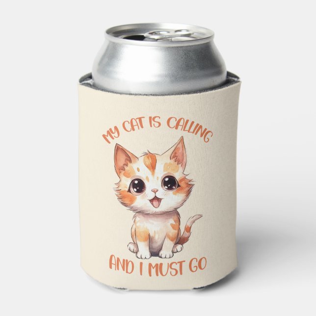 My Cat Is Calling Cute Orange Cat Can Cooler (Can Front)