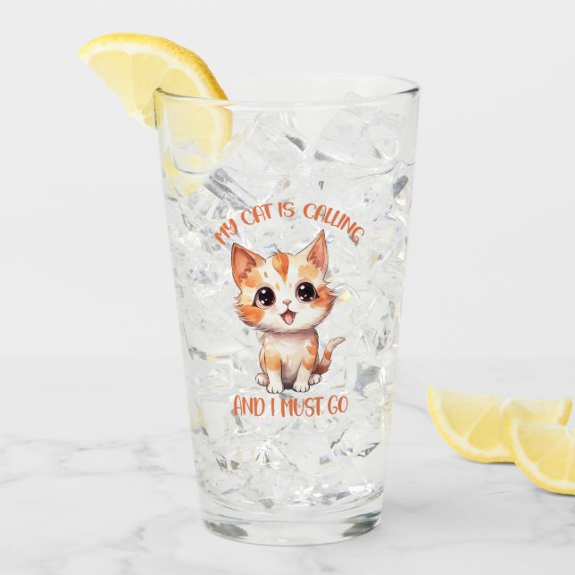 My Cat Is Calling Cute Orange Cat Glass (Front Ice)