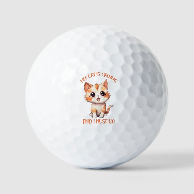 My Cat Is Calling Cute Orange Cat Golf Balls (Front)