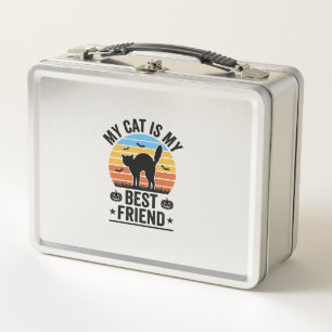 My Cat Is My Best Friend Vintage Cat Shirt Design_ Metal Lunch Box