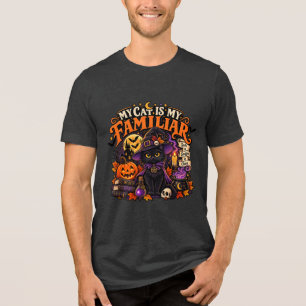 My Cat Is My Familiar Halloween Witchy Cat Tri-Blend Shirt