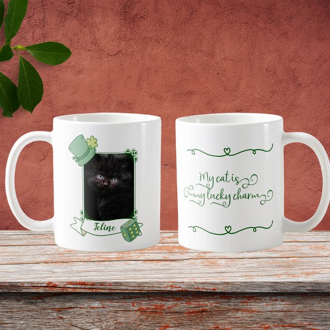 My cat is my lucky charm green frame with photo coffee mug (Creator Uploaded)