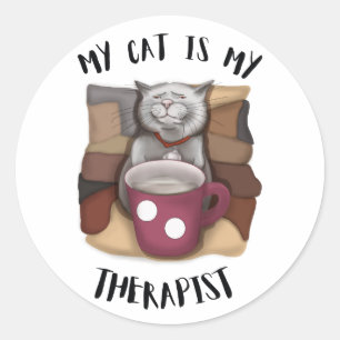 My Cat is My Therapist. Coffee Cat Classic Round Sticker