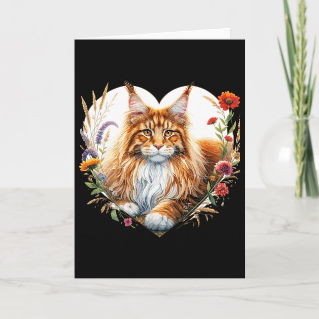 My Cat Is My Valentine Cute Orange Maine Coon Cat  Card (Front)