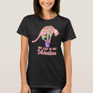 My Cat Is My Valentine Day Skeleton Cute Kitten Bo T-Shirt
