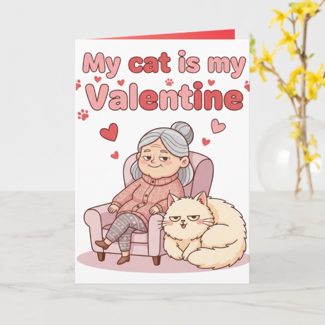 My Cat is My Valentine! Funny Valentines Day Card (Yellow Flower)
