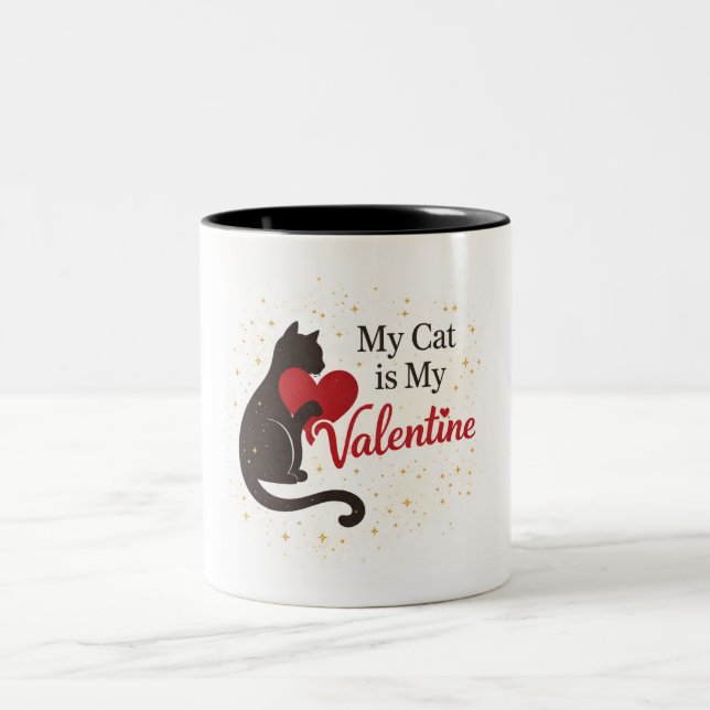 My Cat Is My Valentine Mug – Black Silhouette  (Center)