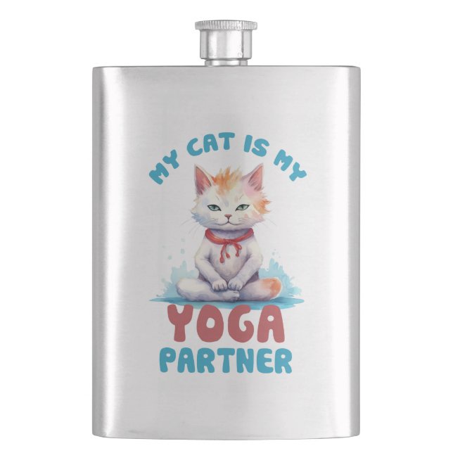 My Cat Is My Yoga Partner -Adorable Meditating Cat Hip Flask (Front)