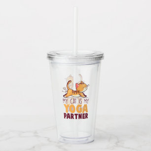 My Cat Is My Yoga Partner – Stretching Cat Acrylic Tumbler
