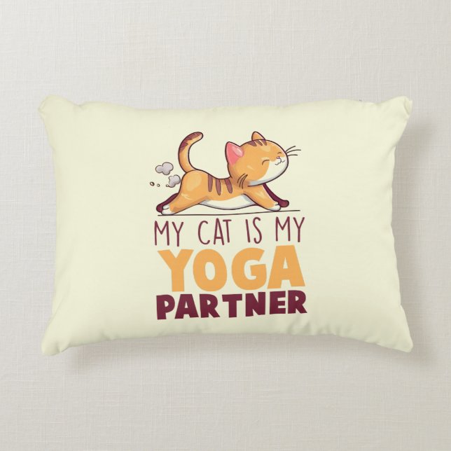 My Cat Is My Yoga Partner – Stretching Cat Decorative Cushion (Front)