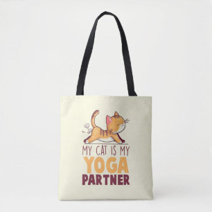 My Cat Is My Yoga Partner – Stretching Cat Tote Bag