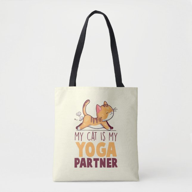 My Cat Is My Yoga Partner – Stretching Cat Tote Bag (Front)