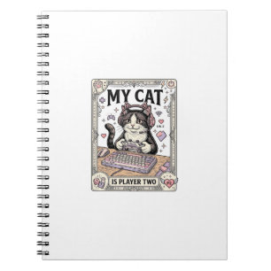 My Cat Is Player Two Cat Gamer Tech Vintage Vector Notebook