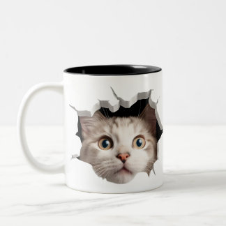 My cat is very curious Two-Tone coffee mug