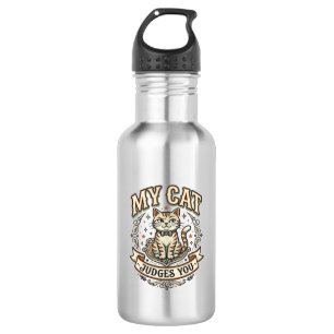 My Cat Judges You Cat Sarcasm Attitude Vintage Vec 532 Ml Water Bottle