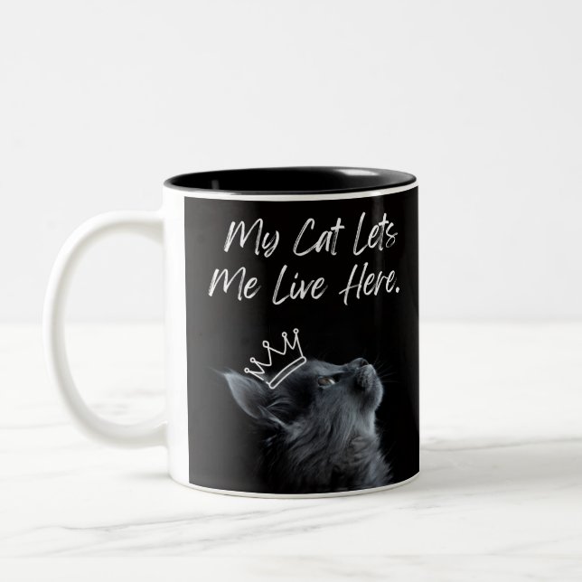 My Cat Lets Me Live Here Two-Tone Coffee Mug (Left)