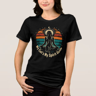 My Cat’s My Spirit Guide Retro Sunset Cat Mom Tri-Blend Shirt