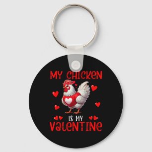 My Chicken Is My Valentine Hearts Matching Farmer Key Ring
