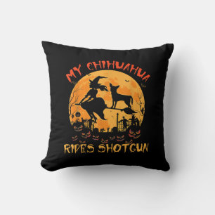My Chihuahua Rides Shotgun Halloween Funny Dog Luv Cushion