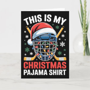My Christmas Hockey Pajama Shirt Helmet Santa Xmas Card
