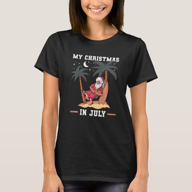 My Christmas In July By Night Santa In The Hammock T-Shirt (Front)