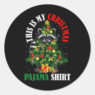 My Christmas Pajama Racoon As Xmas Tree Owner Kid Classic Round Sticker