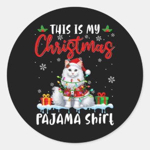 My Christmas Pajama Santa Cat Animals Xmas Lights Classic Round Sticker