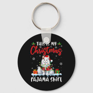 My Christmas Pajama Santa Cat Animals Xmas Lights  Key Ring