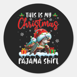 My Christmas Pajama Santa Turtle Animals Xmas Ligh Classic Round Sticker