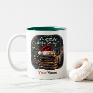 My Christmas Reading Sanctuary Book Stack Two-Tone Coffee Mug