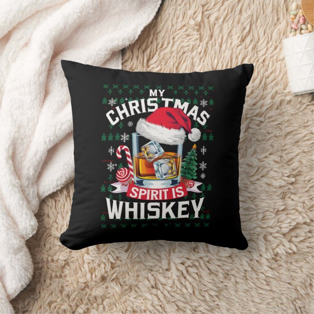 My Christmas Spirit Is Whiskey Ugly Sweater Xmas P Cushion (Blanket)