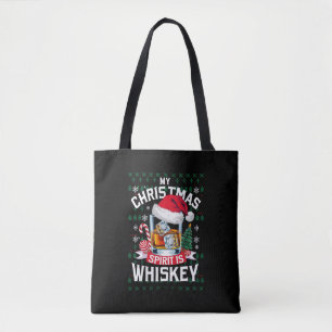 My Christmas Spirit Is Whiskey Ugly Sweater Xmas P Tote Bag