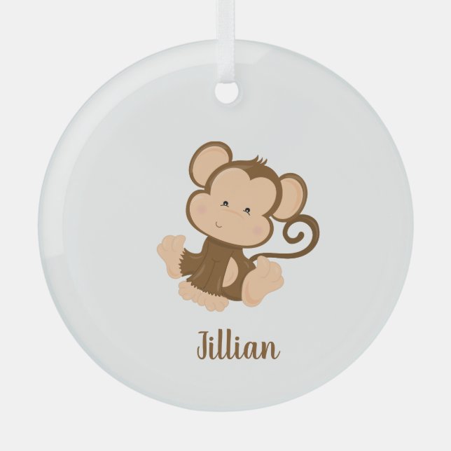 My Circus My Monkey with Custom Name Glass Tree Decoration (Front)