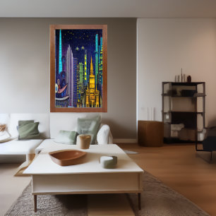 My city at Night time AI Art Poster