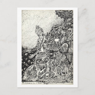 My city driven by fire into the sea. postcard